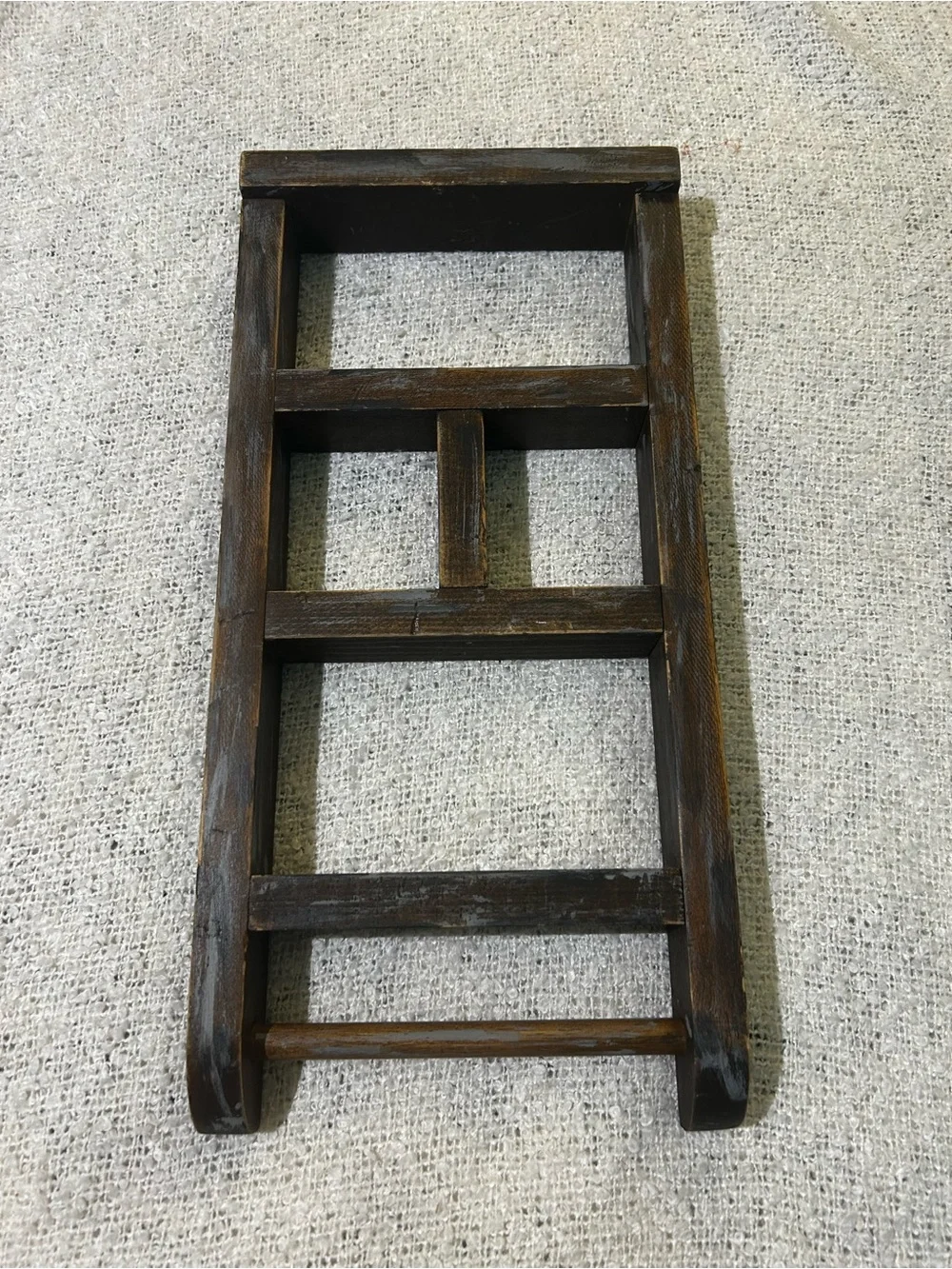 Vintage cottagecore distressed rustic wooden mini ladder trinket shelf